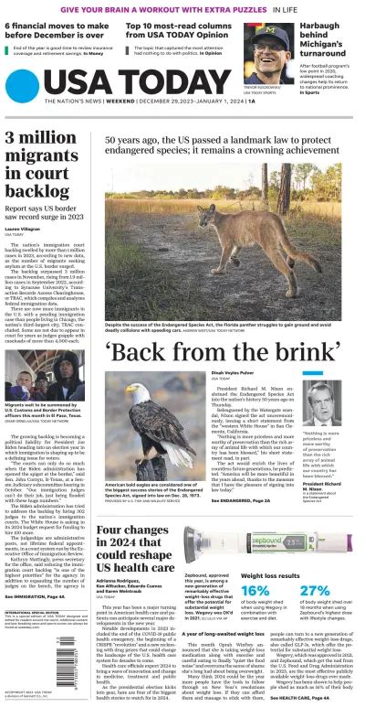 USA Newspaper Front Pages .